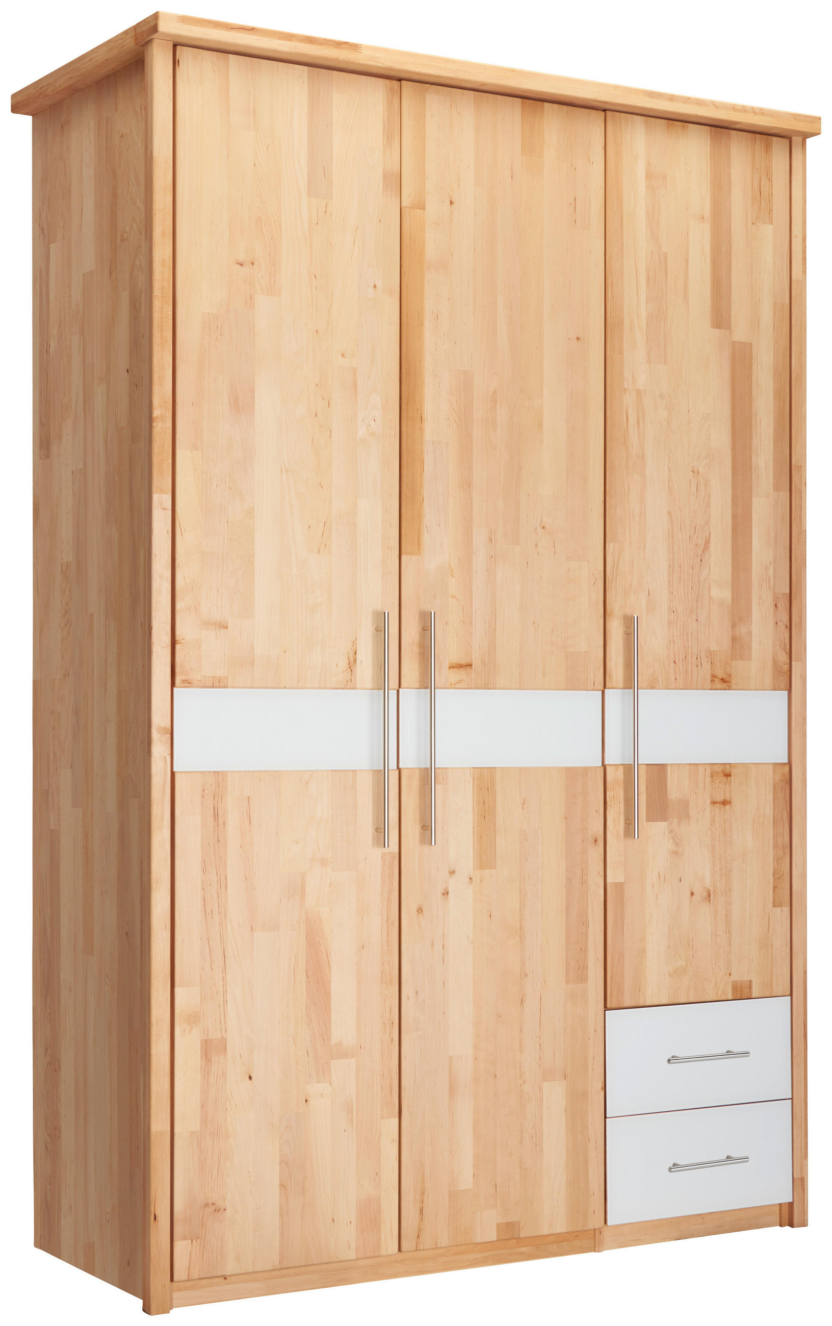 DREHTÜRENSCHRANK in Weiss, Erlefarben  - Chromfarben/Weiss, Natur, Glas/Holz (141/215/65cm) - Linea Natura