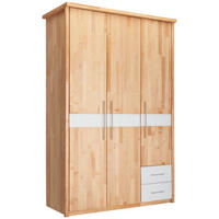 DREHTÜRENSCHRANK in Weiss, Erlefarben  - Chromfarben/Weiss, Natur, Glas/Holz (141/215/65cm) - Linea Natura