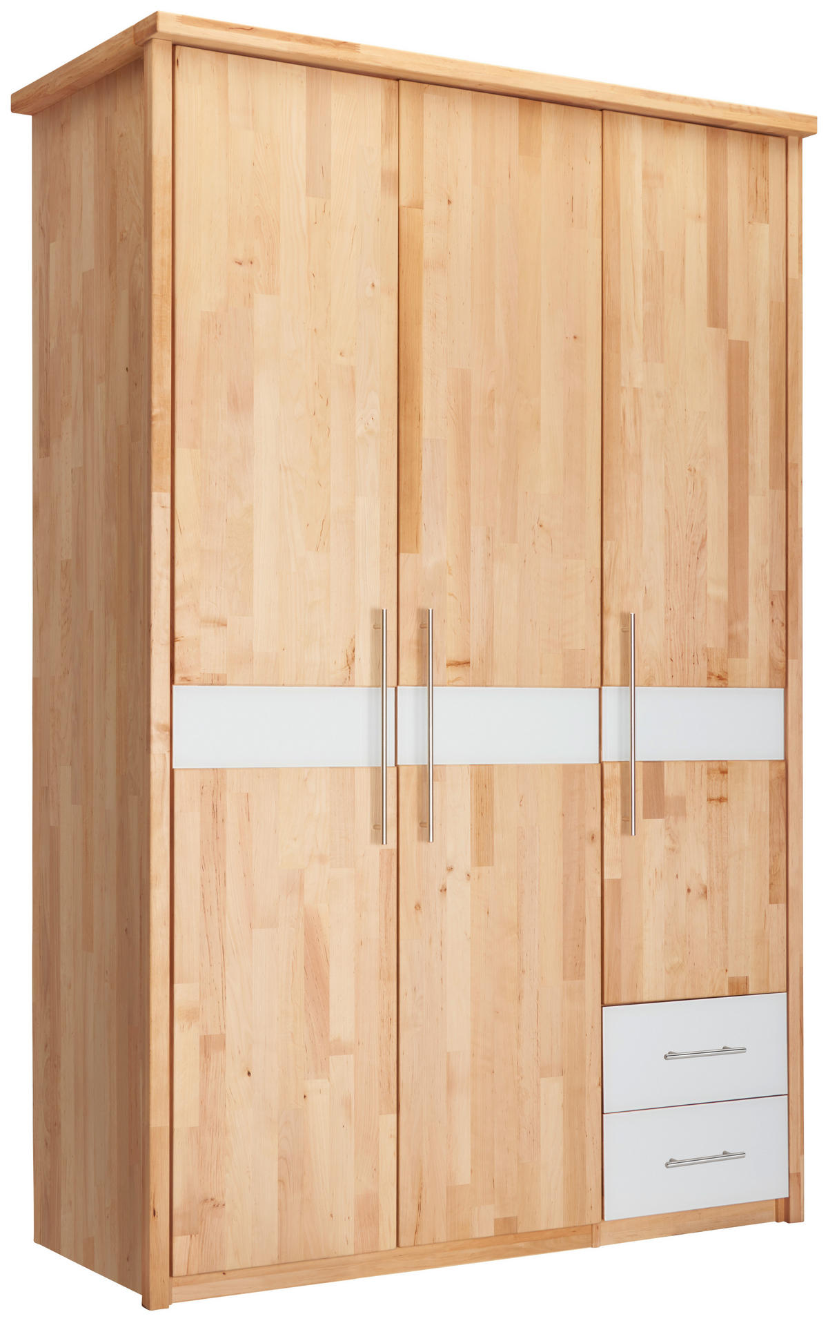 DREHTÜRENSCHRANK in Weiss, Erlefarben  - Chromfarben/Weiss, Natur, Glas/Holz (141/215/65cm) - Linea Natura