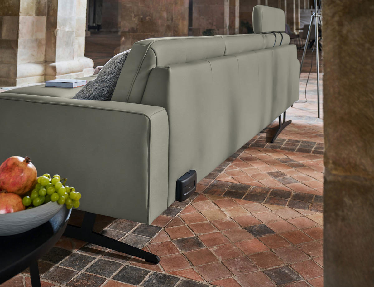 ECKSOFA in Echtleder Hellgrau  - Anthrazit/Hellgrau, Konventionell, Leder/Metall (179/324cm) - Johann Jakob
