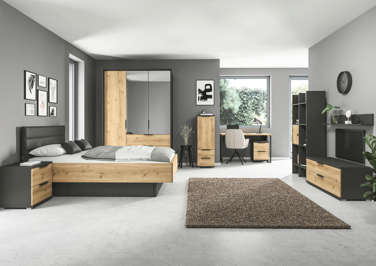 JUGENDZIMMER - Eichefarben/Graphitfarben, KONVENTIONELL, Holzwerkstoff/Textil (120/200cm) - Xora