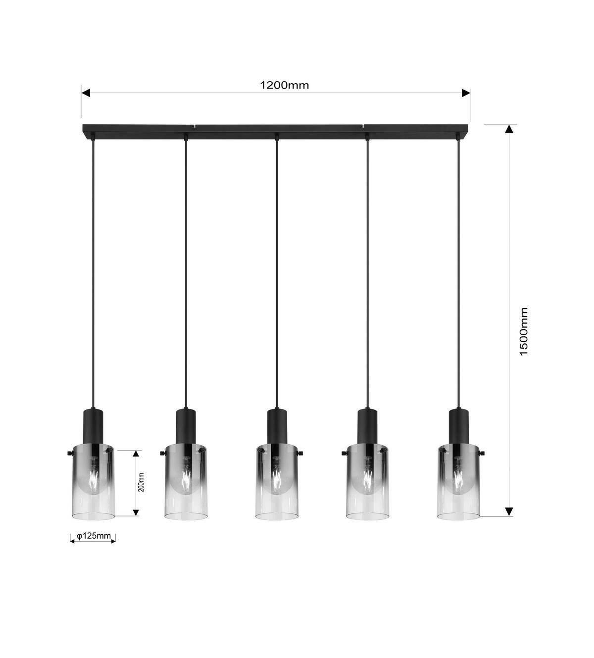 ZÁVĚSNÉ SVÍTIDLO, 120/12,5/150 cm  - černá, Design, kov/plast (120/12,5/150cm) - Novel