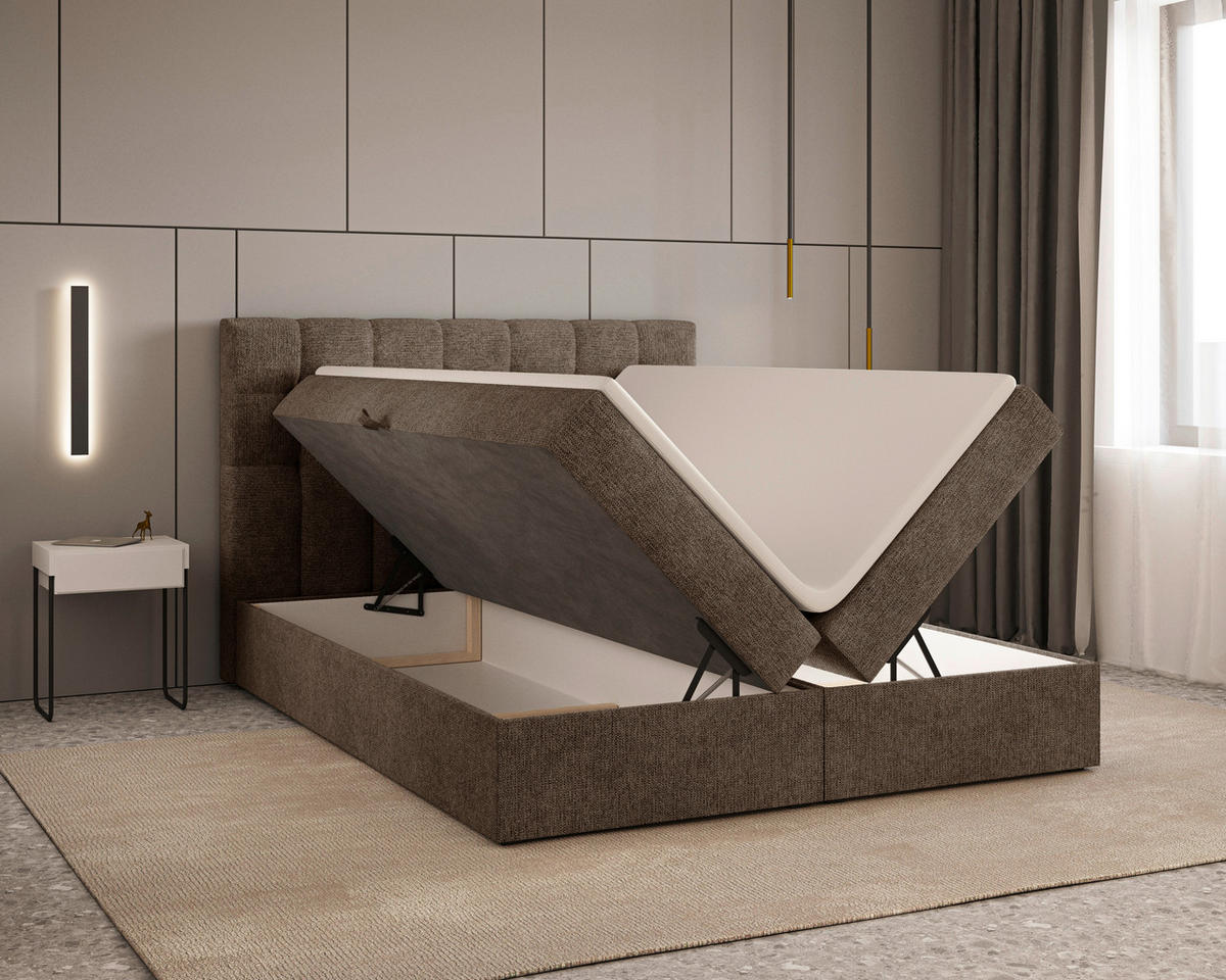 BOXBETT 160/200 cm,  in Braun, Bettkasten, Topper, H2 + H3 = mittel + fest  - Schwarz/Braun, MODERN, Holz/Kunststoff (160/200cm) - Livetastic