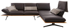 ECKSOFA Braun Echtleder  - Schwarz/Braun, Design, Leder/Holz (282/205cm) - Dieter Knoll
