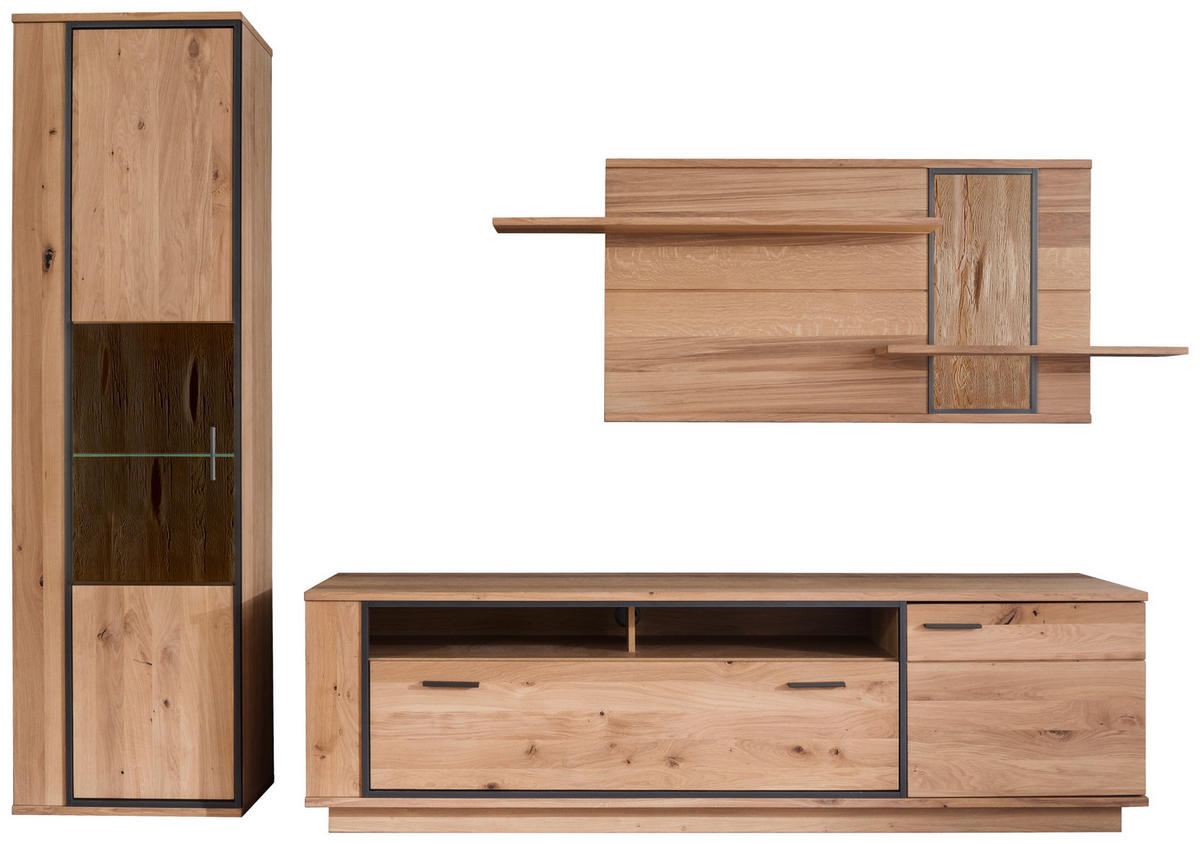 WOHNWAND  Anthrazit, Eichefarben 300/209/50 cm  - Eichefarben/Anthrazit, Konventionell, Glas/Holz (300/209/50cm) - Landscape