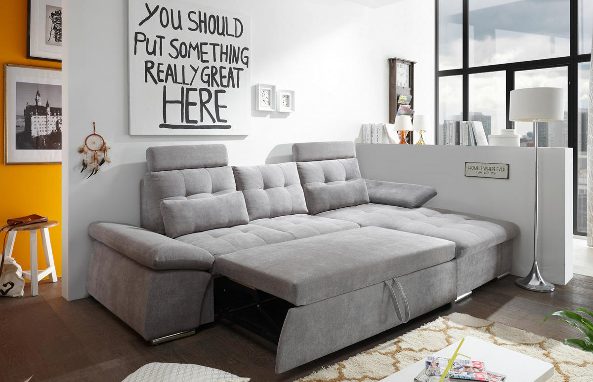 ECKSOFA Schlammfarben Mikrovelours  - Schlammfarben/Silberfarben, KONVENTIONELL, Kunststoff/Textil (268/170cm) - MID.YOU