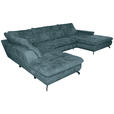 WOHNLANDSCHAFT Blau Struktur - Blau/Schwarz, KONVENTIONELL, Textil/Metall (253/357/188cm) - Carryhome