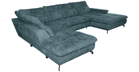 WOHNLANDSCHAFT Blau Struktur - Blau/Schwarz, KONVENTIONELL, Textil/Metall (253/357/188cm) - Carryhome
