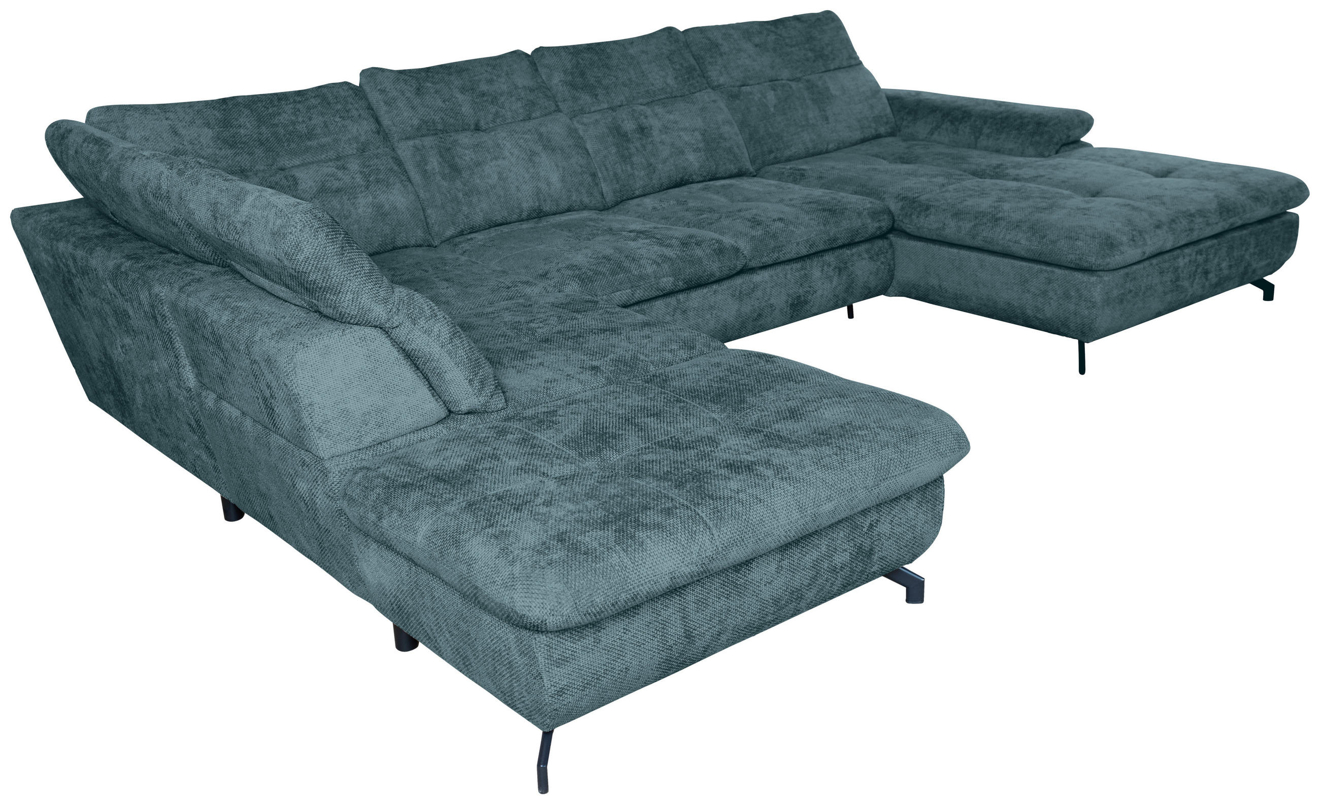 WOHNLANDSCHAFT in Struktur Blau  - Blau/Schwarz, KONVENTIONELL, Textil/Metall (253/357/188cm) - Carryhome