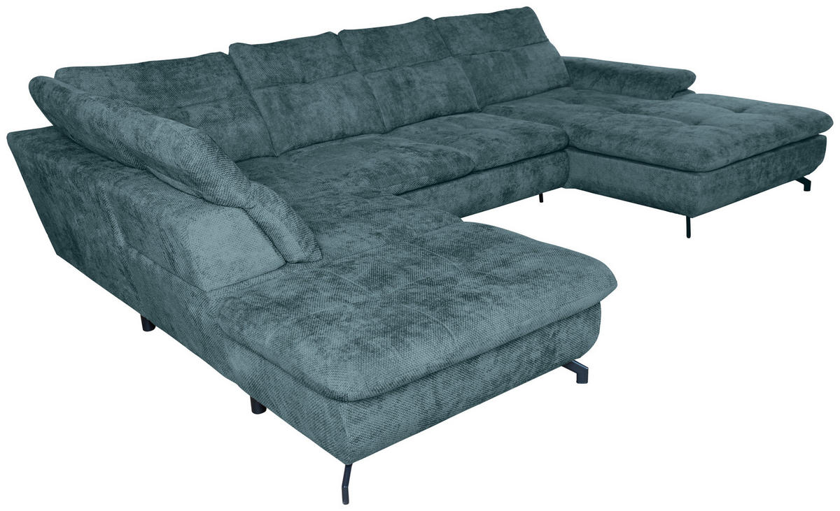 WOHNLANDSCHAFT Blau Struktur  - Blau/Schwarz, KONVENTIONELL, Textil/Metall (253/357/188cm) - Carryhome