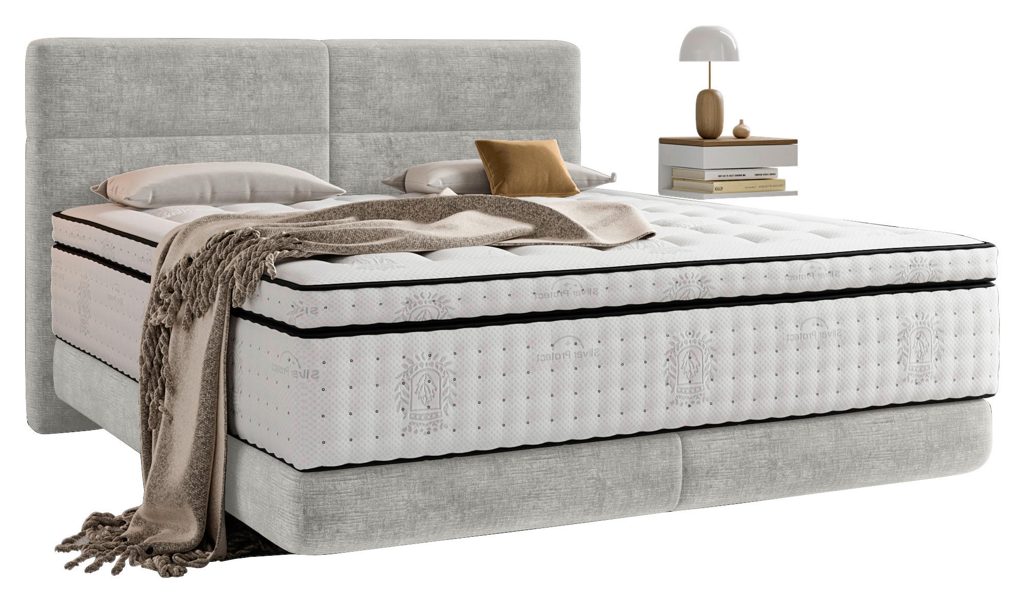 BOXSPRINGBETT 180/200 cm,  in Hellgrau, Matratze, Topper, H3 + H3 = fest  - Hellgrau/Schwarz, KONVENTIONELL, Holz/Textil (180/200cm) - Esposa
