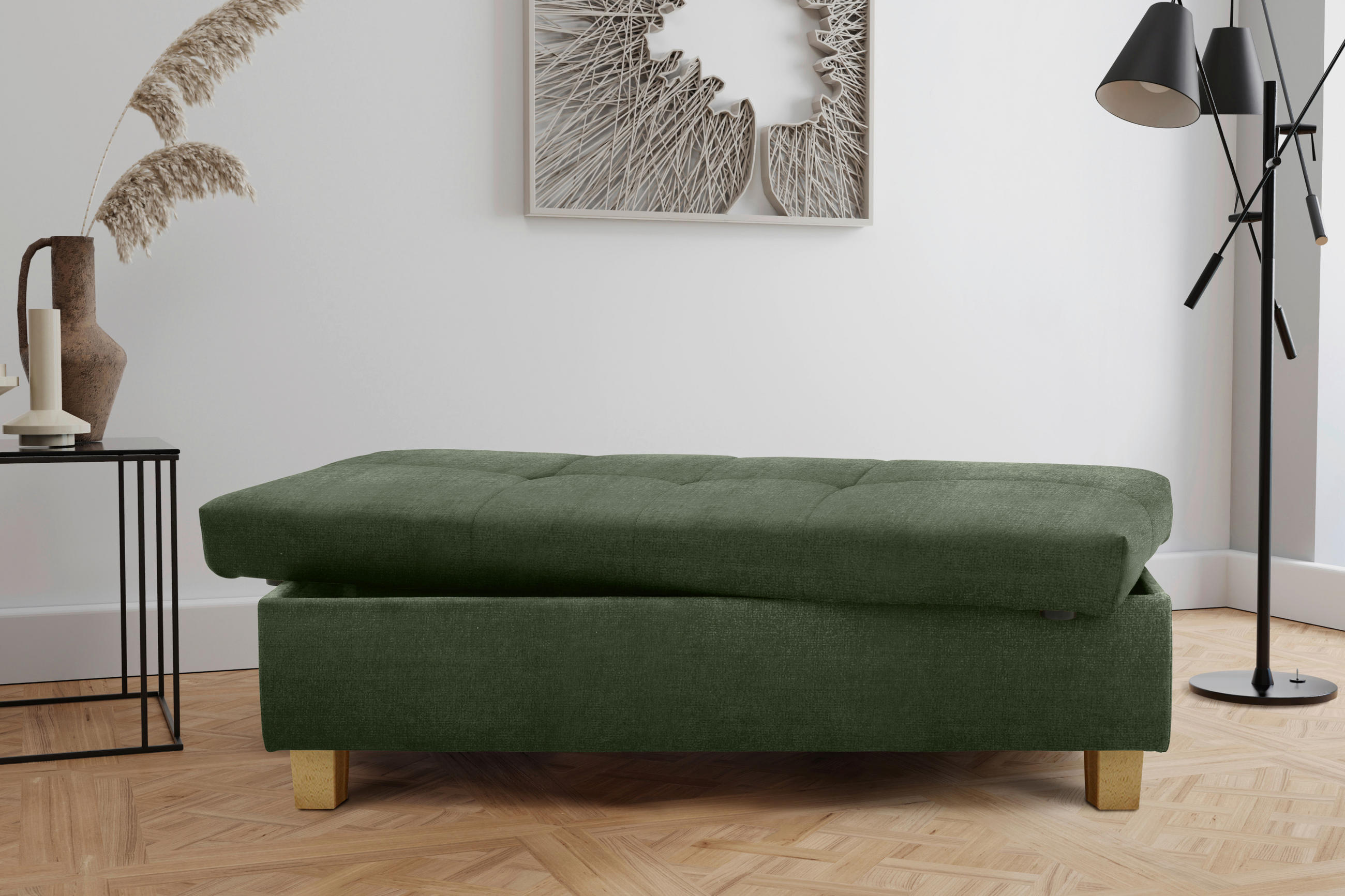 HOCKER Mikrofaser Grün  - Grün, KONVENTIONELL, Holz/Textil (131/42/61cm) - MID.YOU