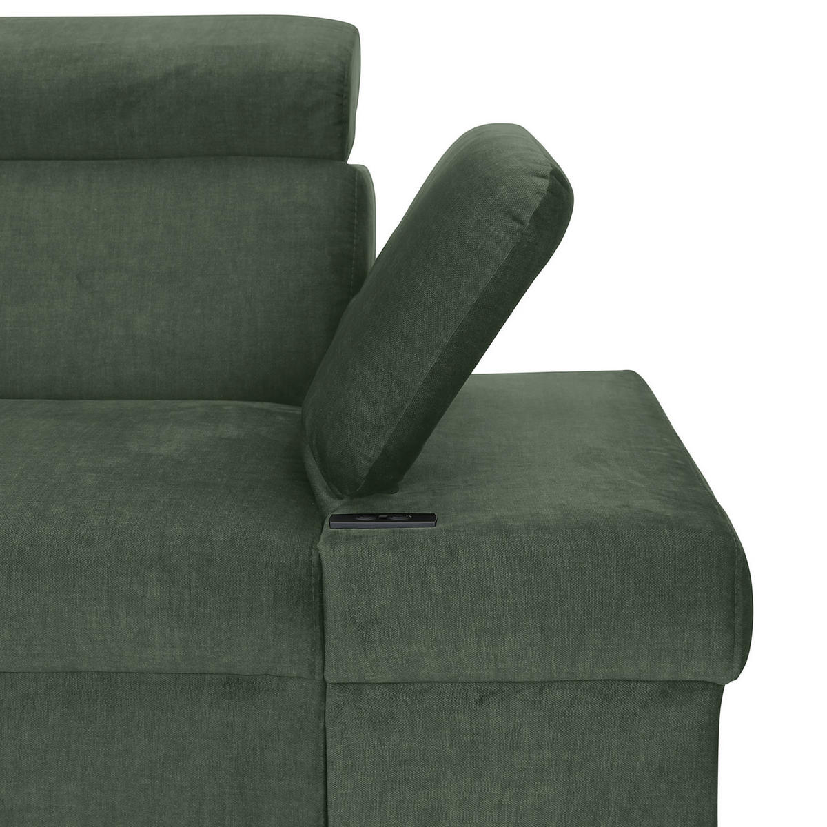 ECKSOFA Dunkelgrün Flachgewebe Rücken echt, Kopfteilverstellung, Sitzvorzug  - Dunkelgrün/Schwarz, MODERN, Textil/Metall (210/258cm) - Landscape