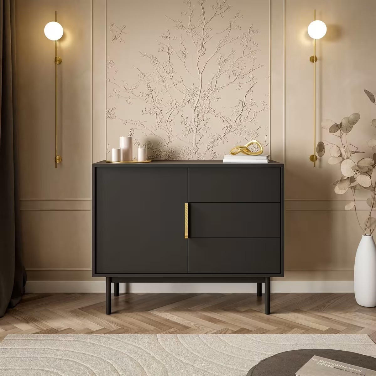 KOMMODE Viva, 104/82/39 cm, 3 Schublade(n)  - Goldfarben/Schwarz, Design, Holz/Holzwerkstoff (104/82/39cm) - Boxxx