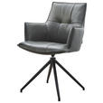 ARMLEHNSTUHL  , Sitzfläche 360° drehbar, inklusive Armlehnen, automatische Rückholfunktion  ,  , Echtleder  - Anthrazit/Schwarz, Design, Leder/Metall (60/89,5/63cm) - Novel