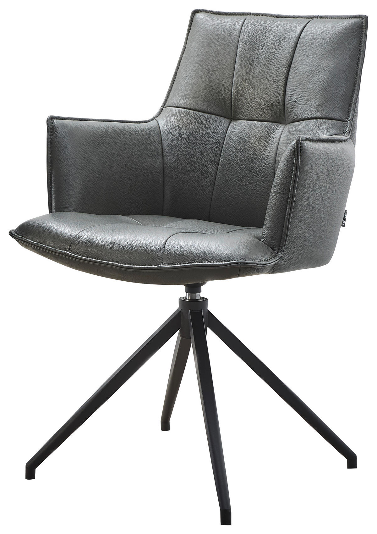 ARMLEHNSTUHL Eisen Echtleder pigmentiert  - Anthrazit/Schwarz, Design, Leder/Metall (60/89,5/63cm) - Novel