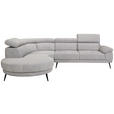 ECKSOFA in Velours Grau  - Schwarz/Grau, Design, Textil/Metall (264/299cm) - Novel