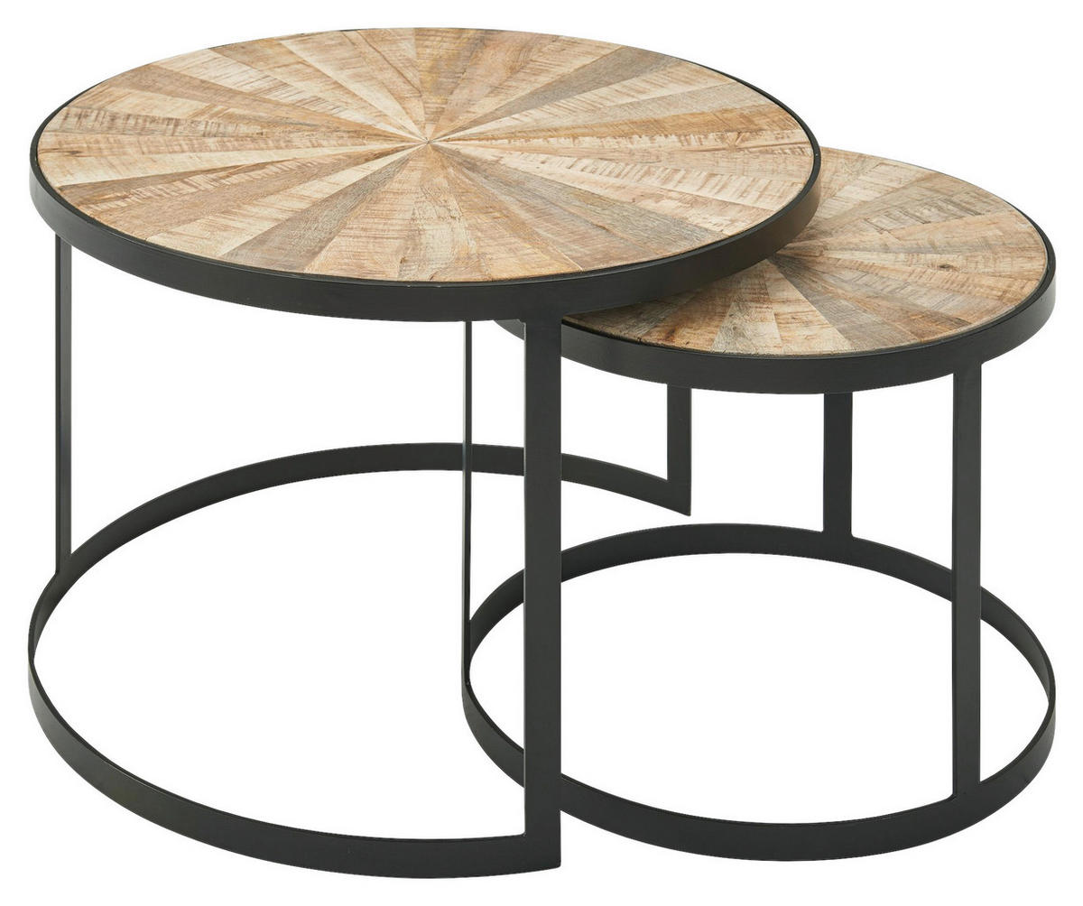 COUCHTISCHSET in Holz, Metall 60/60/40 cm  - Hellbraun/Schwarz, Modern, Holz/Metall (60/60/40cm) - MID.YOU
