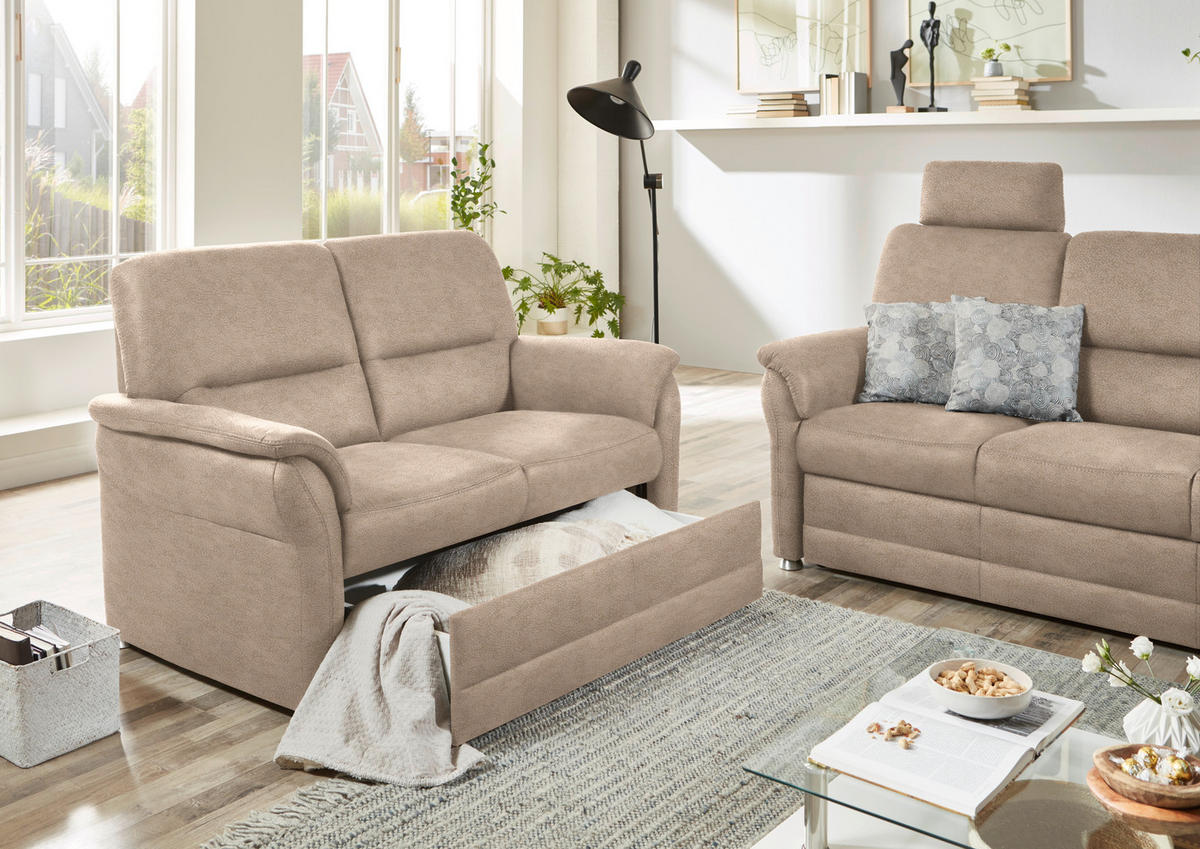 SITZGARNITUR Mikrofaser Beige  - Beige/Alufarben, KONVENTIONELL, Textil/Metall (192/96/89cm) - Beldomo Comfort