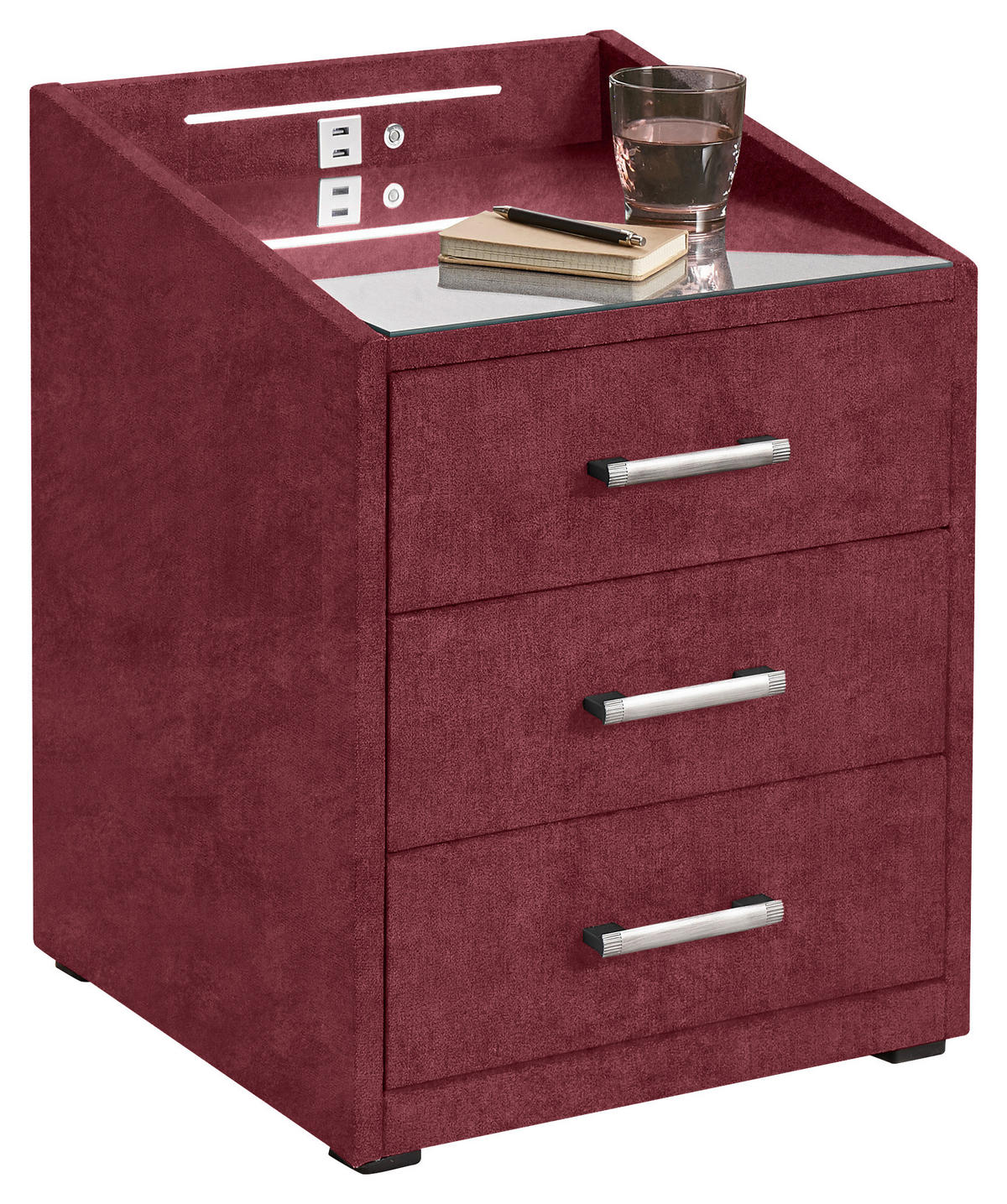 NACHTTISCH 47/61/46 cm  Bordeaux  - Bordeaux/Silberfarben, Modern, Holzwerkstoff/Kunststoff (47/61/46cm) - MID.YOU