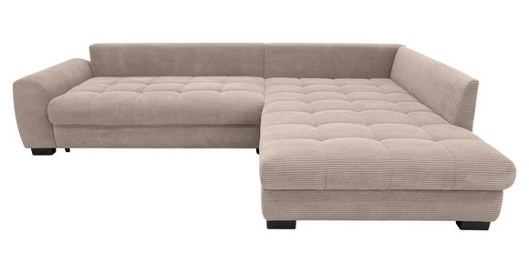 ECKSOFA Taupe Cord Rückenkissen, Armlehnenkissen, Bettkasten, Schlaffunktion, Rücken echt, Liegefläche im Originalstoff  - Taupe/Schwarz, KONVENTIONELL, Kunststoff/Textil (304/212cm) - Carryhome