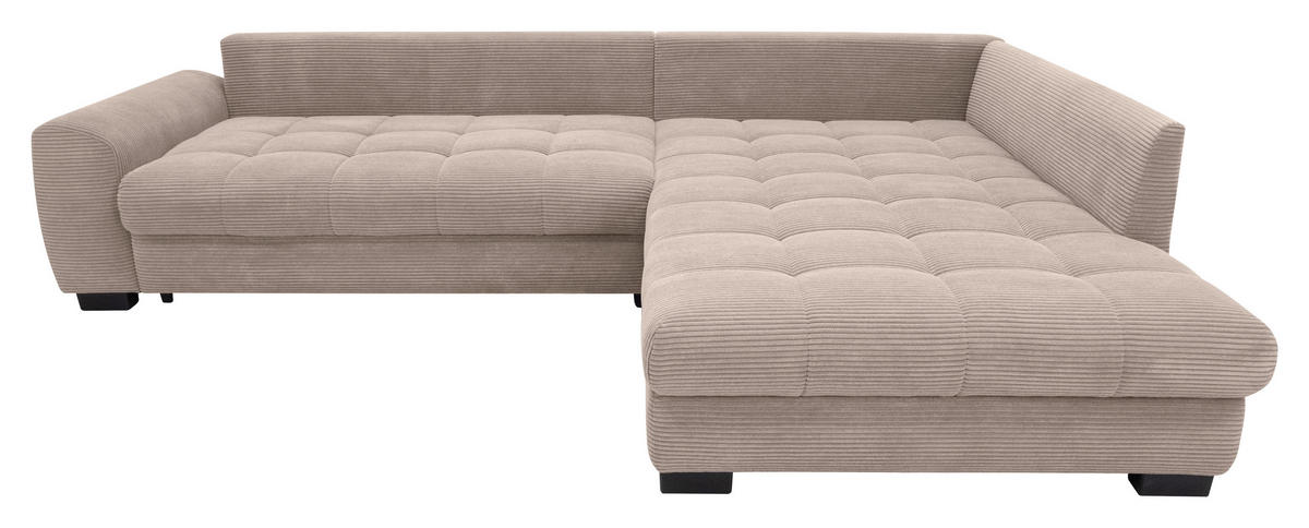 ECKSOFA Taupe Cord Rückenkissen, Armlehnenkissen, Bettkasten, Schlaffunktion, Rücken echt, Liegefläche im Originalstoff  - Taupe/Schwarz, KONVENTIONELL, Kunststoff/Textil (304/212cm) - Carryhome