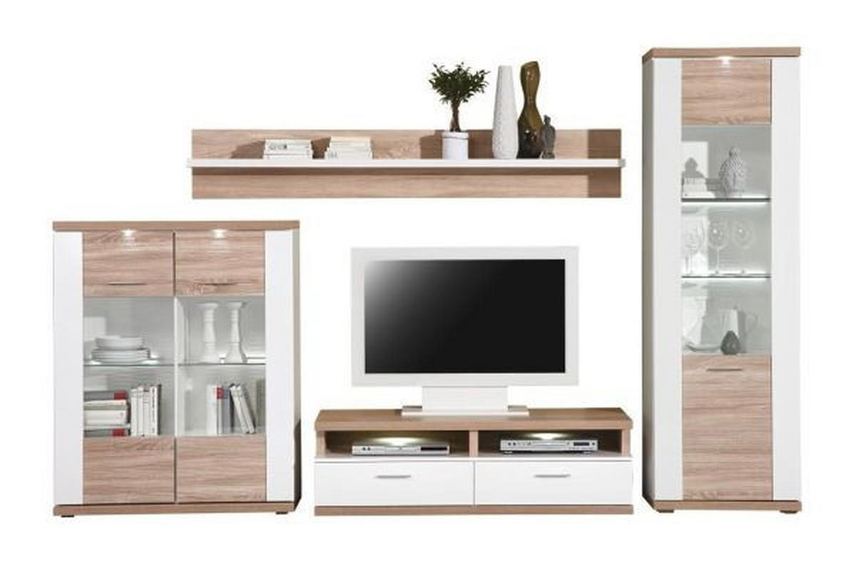 WOHNWAND  in Weiß, Eichefarben  330,3/206/50 cm  - Eichefarben/Schwarz, Design, Glas/Holzwerkstoff (330,3/206/50cm) - Xora