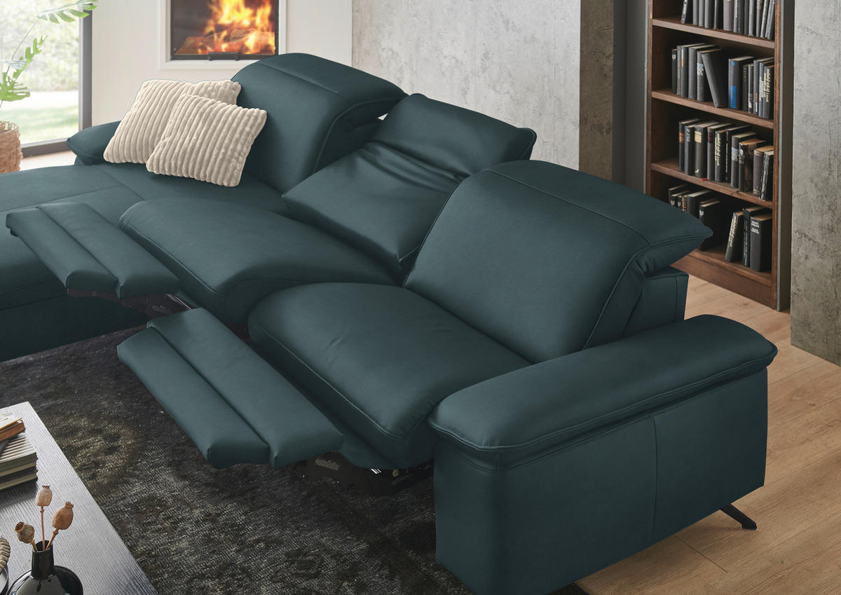 ECKSOFA  Echtleder Graublau  - Graublau/Schwarz, Design, Leder/Metall (169/307cm) - Beldomo Premium