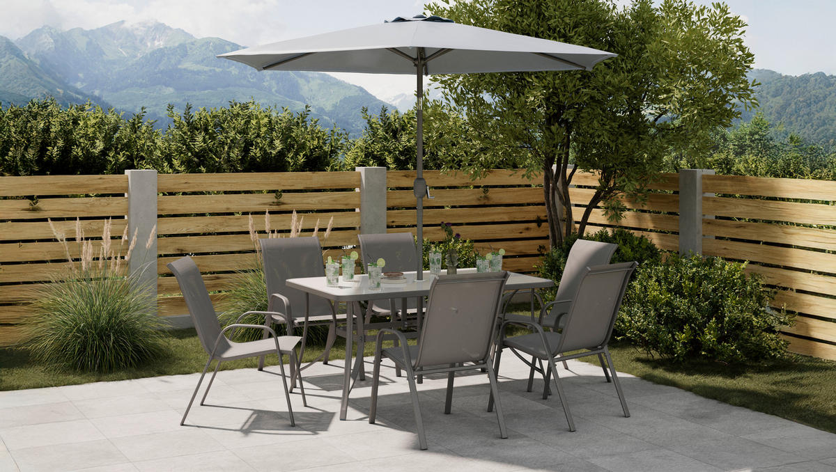 Set Mobilier De Grădină 8 piese  - gri deschis/gri închis, Konventionell, sticlă/metal (54/70/90cm) - Xora