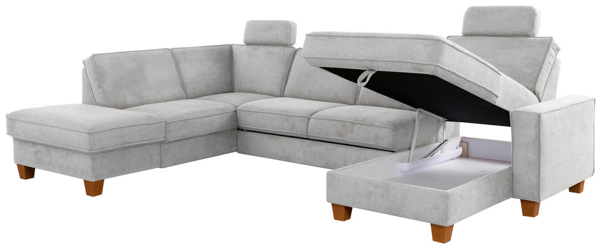 WOHNLANDSCHAFT in Flachgewebe Silberfarben  - Eichefarben/Silberfarben, Konventionell, Holz/Textil (213/309/161cm) - Sit & More