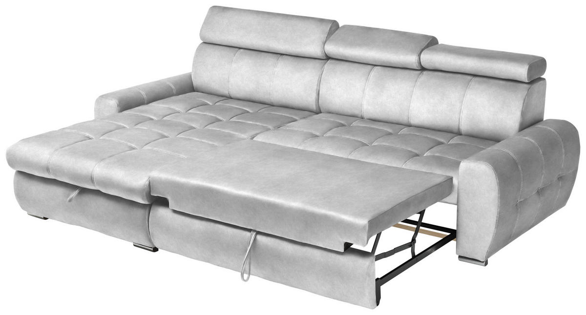 ECKSOFA in Velours Hellgrau  - Chromfarben/Hellgrau, Design, Kunststoff/Textil (173/276cm) - Stylife
