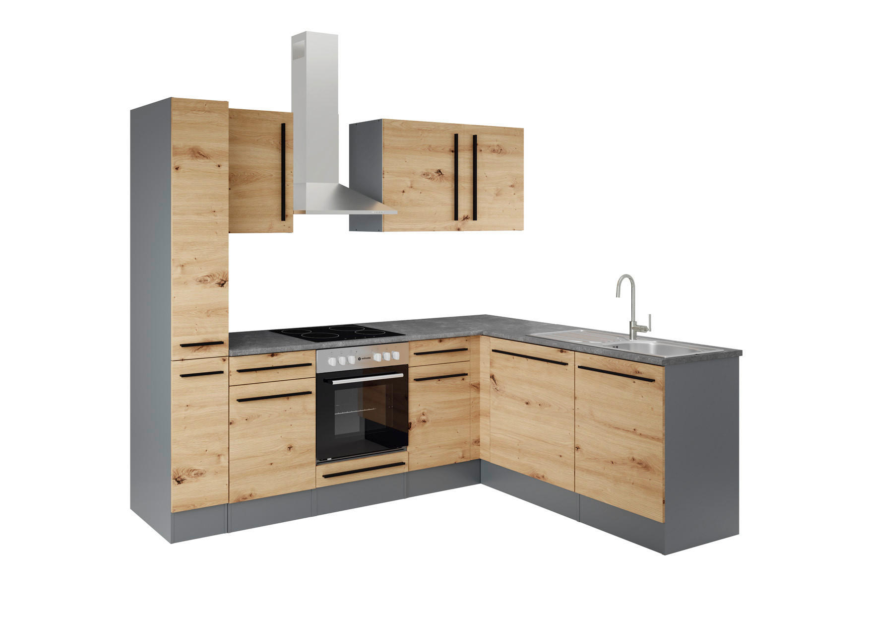 ECKKÜCHE 250/175 cm  in Anthrazit, Eiche Artisan  - Anthrazit/Schwarz, LIFESTYLE, Holzwerkstoff/Kunststoff (250/175cm) - P & B