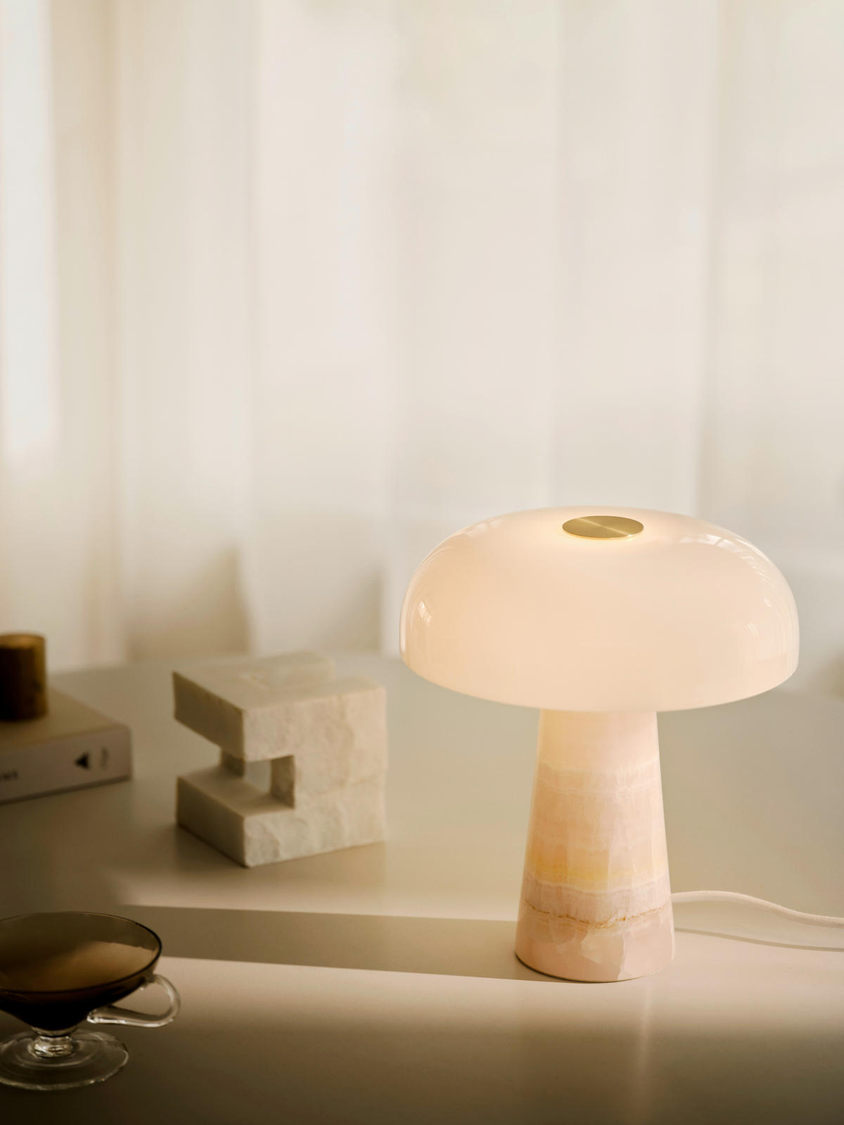 TISCHLEUCHTE 22,3/24,3 cm   - Hellrot/Weiß, Trend, Glas/Stein (22,3/24,3cm) - Nordlux