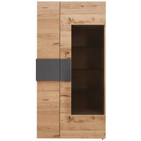 VITRINE in furniert, mehrschichtige Massivholzplatte (Tischlerplatte) Wildeiche Anthrazit, Eichefarben  - Eichefarben/Anthrazit, Natur, Glas/Holz (97,2/194/43,5cm) - Voglauer