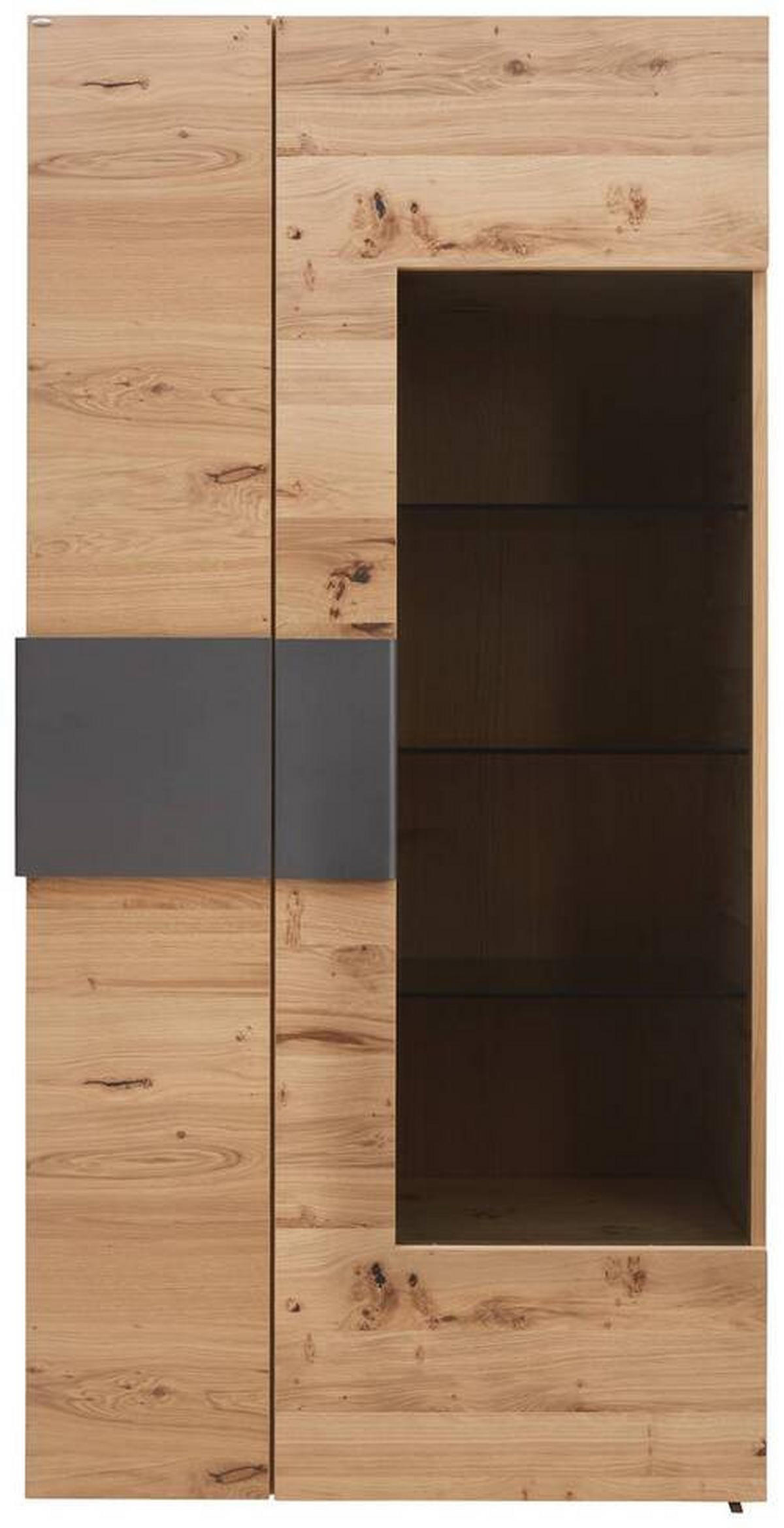 VITRINE in furniert, mehrschichtige Massivholzplatte (Tischlerplatte) Wildeiche Anthrazit, Eichefarben  - Eichefarben/Anthrazit, Natur, Glas/Holz (97,2/194/43,5cm) - Voglauer