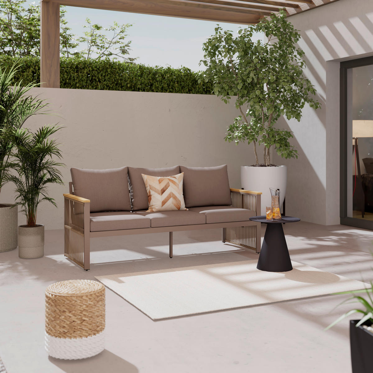 LOUNGESOFA  - Beige/Schwarz, MODERN, Holz/Metall (190/73/76cm) - Ambia Garden