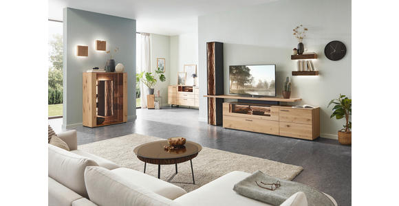 WOHNWAND  in Anthrazit, Eichefarben  277/215/44 cm  - Eichefarben/Transparent, Natur, Glas/Holz (277/215/44cm) - Valnatura