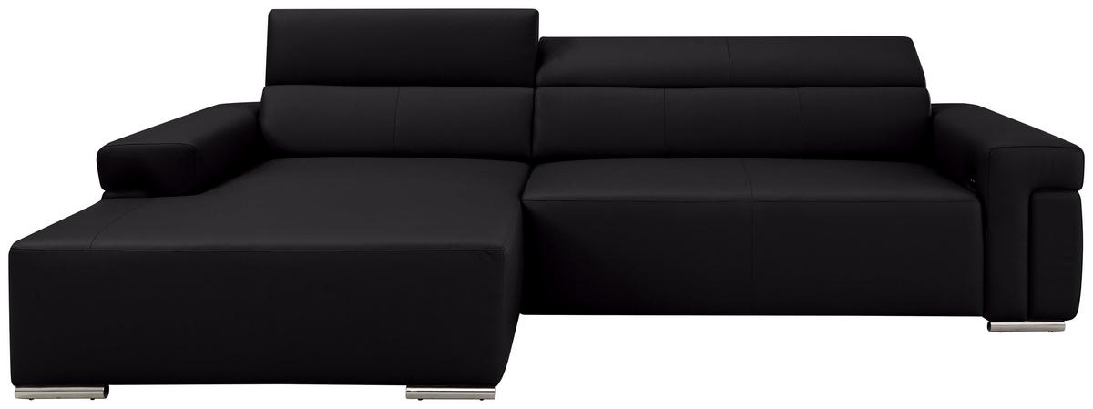 Ecksofa inkl. Funktion DUA Schwarz Echtleder  - Chromfarben/Schwarz, Design, Leder/Metall (170/293cm) - Novel