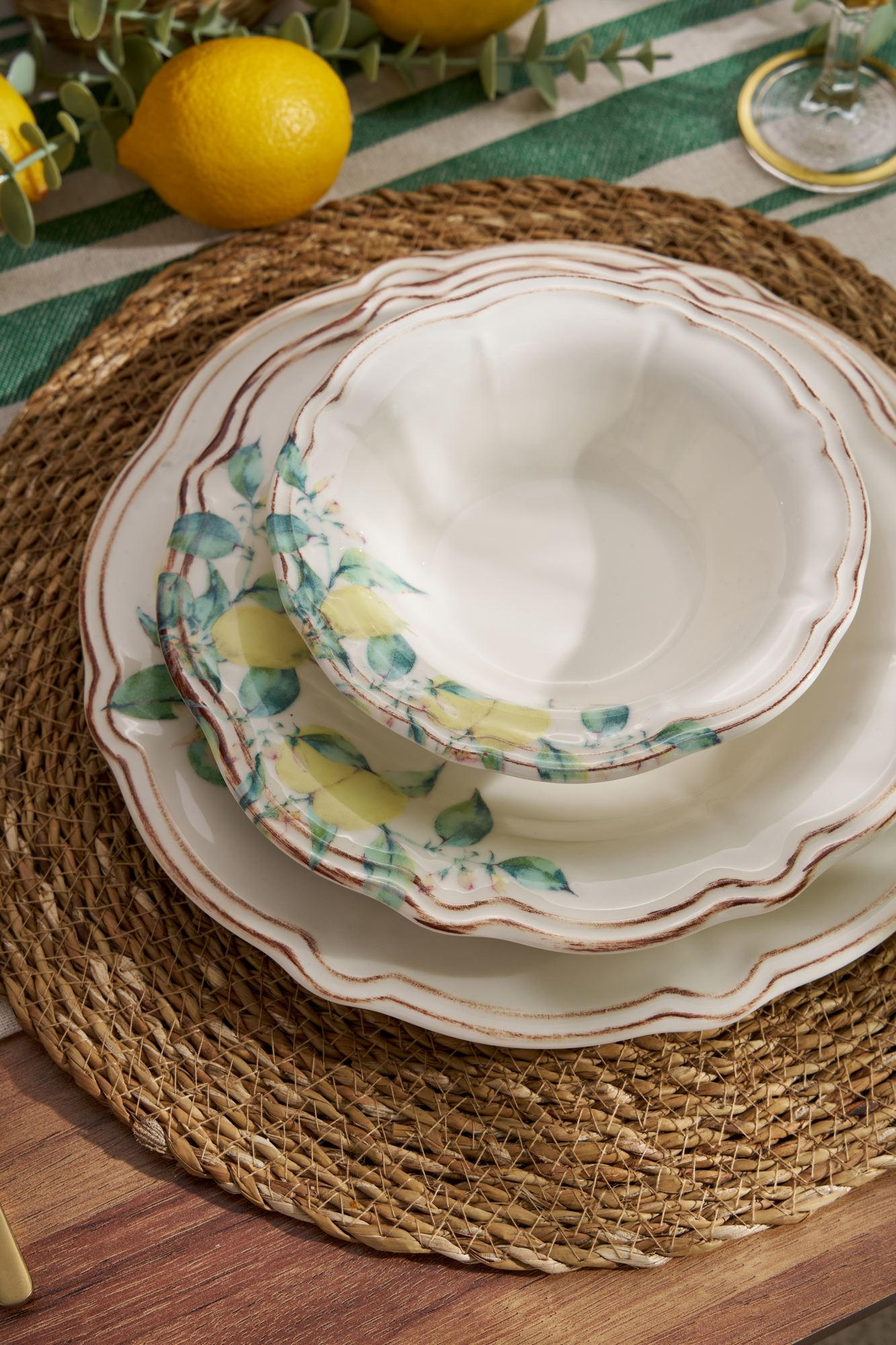 Thumbnail - P & B Kombiservice, Gelb, Weiß, Hellgrün, Keramik, 24-teilig, Zitronen, 300 ml, robust, Essen & Trinken, Geschirr, Gesch...