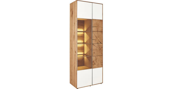 VITRINE in vollmassiv Kerneiche Eichefarben, Weiß - Eichefarben/Weiß, Design, Glas/Holz (70/196/39cm) - Valnatura