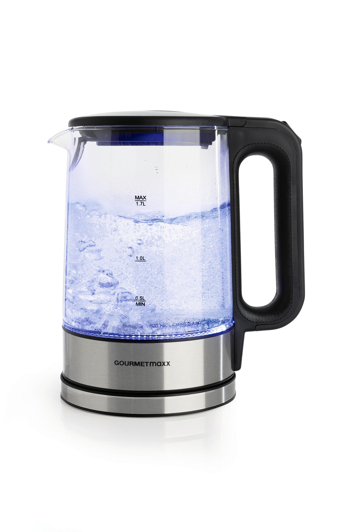 WASSERKOCHER GOURMETmaxx 1,7 L  - Edelstahlfarben/Schwarz, Basics, Glas/Kunststoff (21/15/24cm)