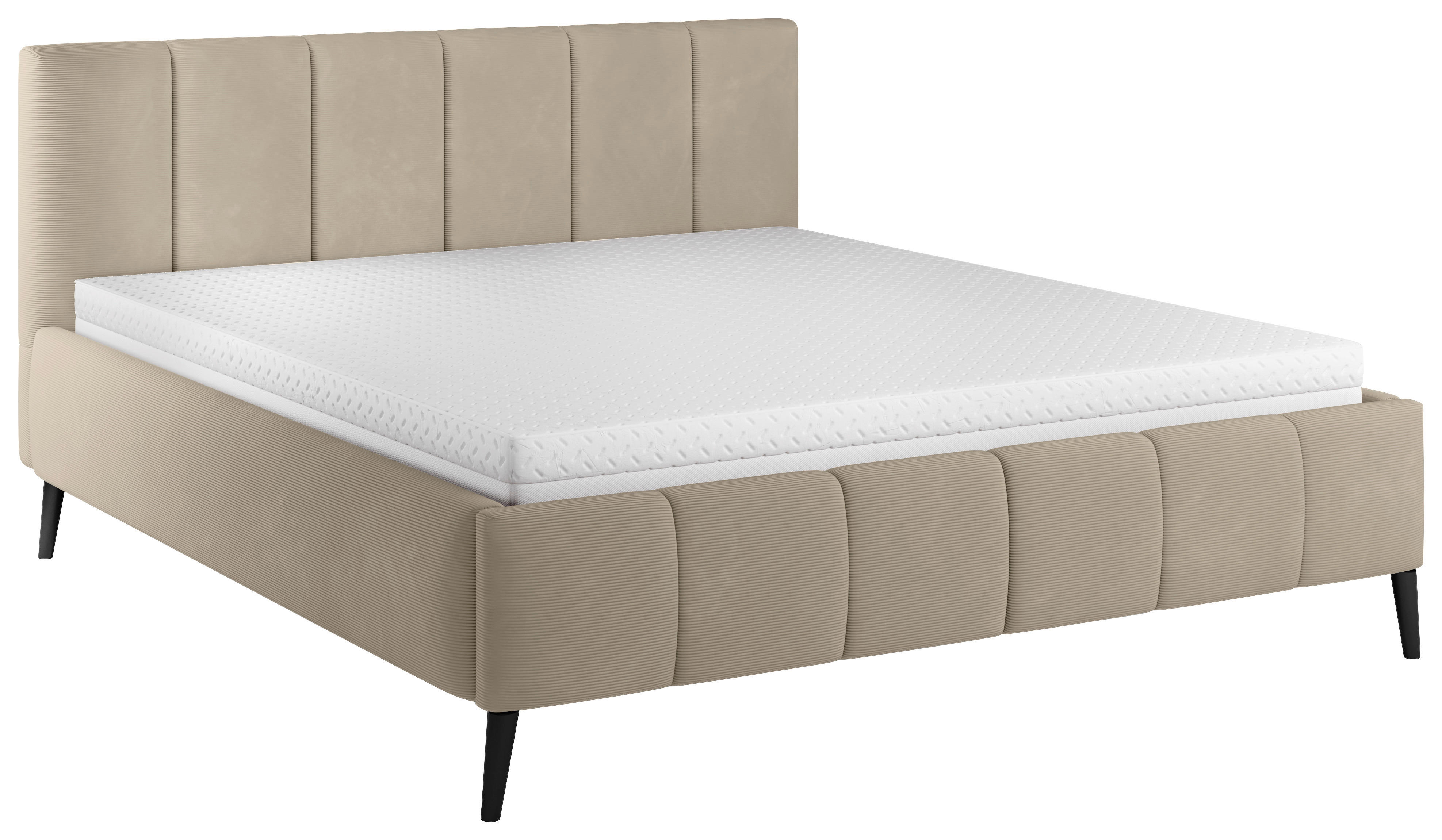POLSTERBETT gepolstertes Kopfteil, Lattenrost 180/200 cm  in Beige  - Beige/Schwarz, Trend, Holz/Textil (180/200cm) - home24
