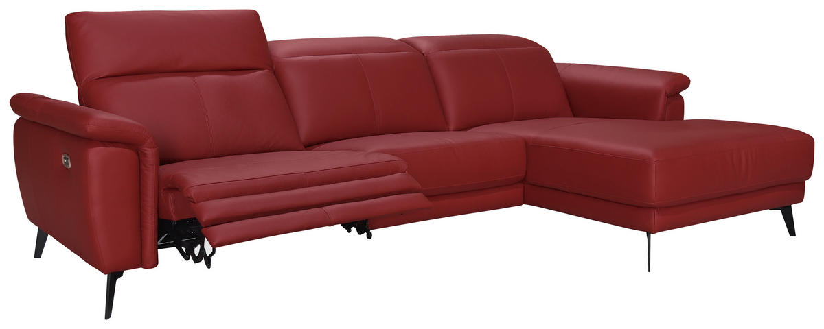 ECKSOFA Rot Echtleder  - Rot/Schwarz, MODERN, Leder/Holz (276/174cm) - Livetastic