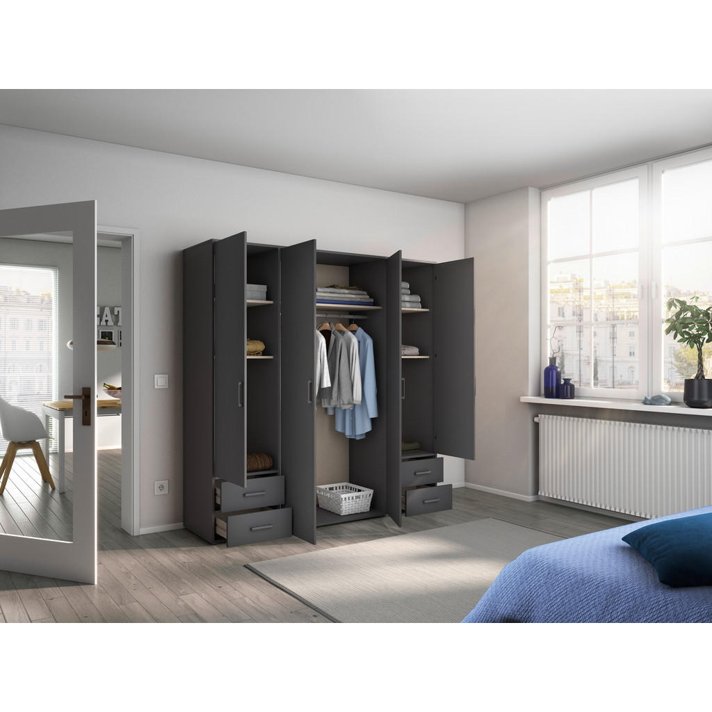 Thumbnail - Rauch Möbel Drehtürenschrank, Grau, Kunststoff, 5 Fächer, 4 Schubladen, 187x194x53 cm, Blauer Engel, BQ - Bündnis für Qu...