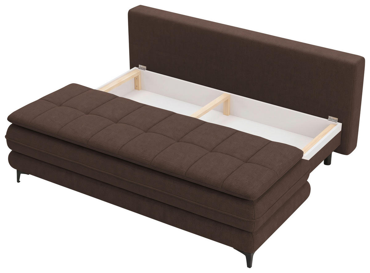 SCHLAFSOFA Chenille Braun  inkl. Bettkasten, Schlaffunktion, Topper  - Schwarz/Braun, Design, Textil/Metall (200/95/92cm) - Stylife