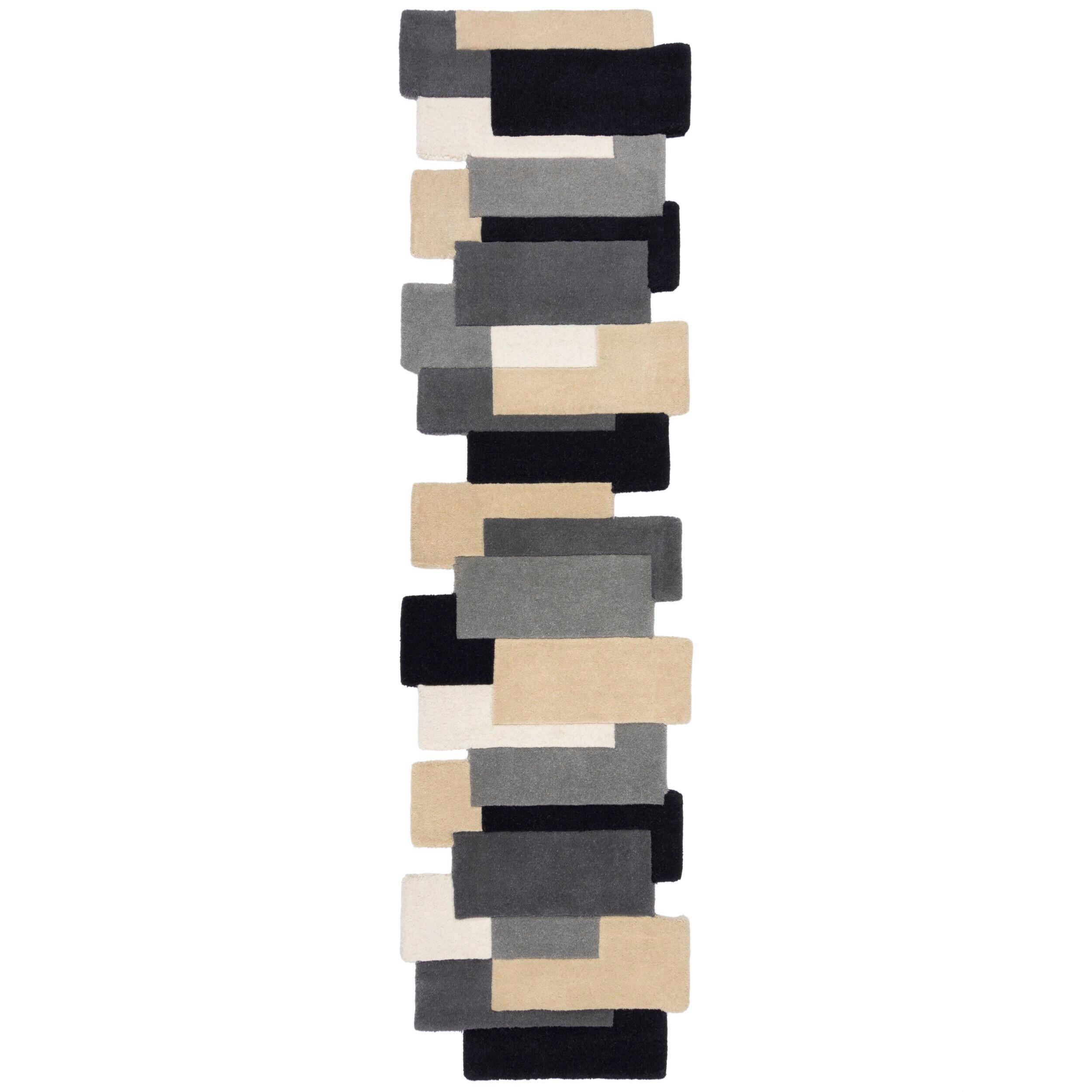 WOLLTEPPICH 60/230 cm Abstract Schwarz  - Schwarz, Basics, Textil (60/230cm) - Xora