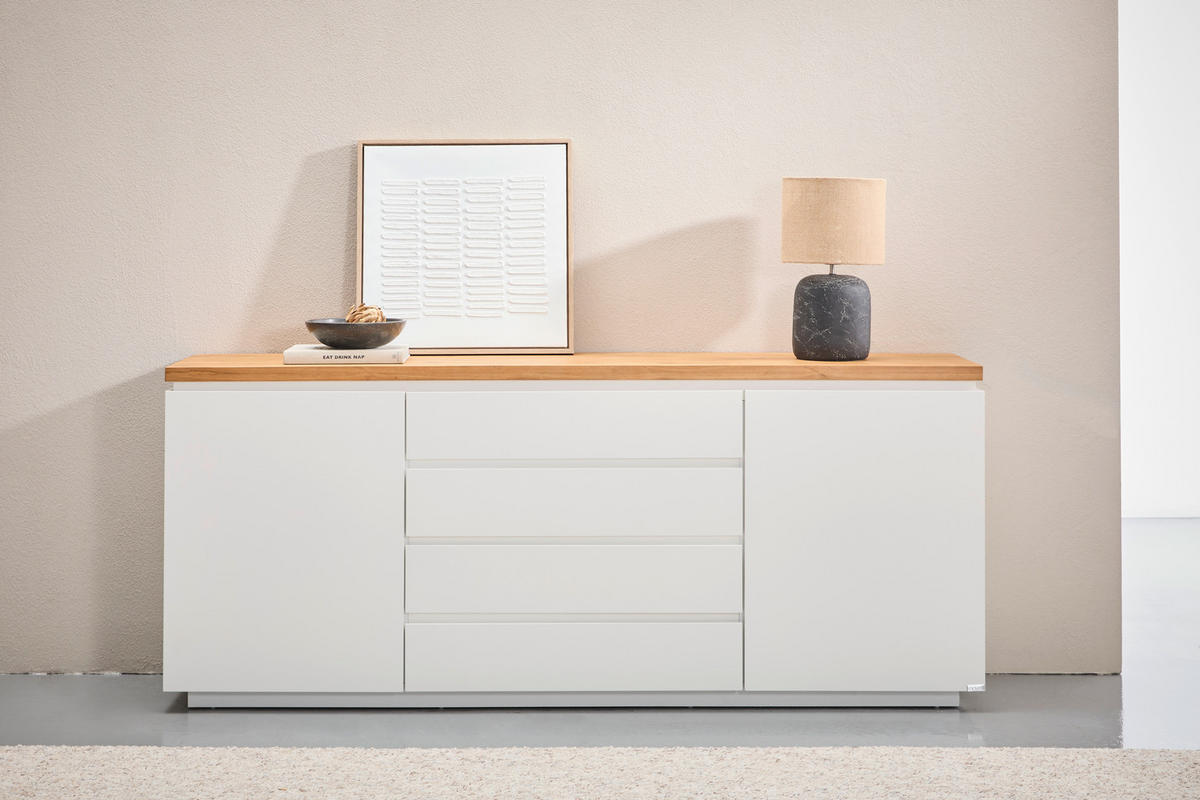 SIDEBOARD  195/82/41,5 cm 4 Schublade(n)  - Eichefarben/Weiß, KONVENTIONELL, Holz/Holzwerkstoff (195/82/41,5cm) - Novel