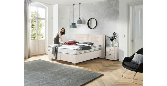 BOXSPRINGBETT 200/200 cm,  in Beige, Matratze, gepolstertes Kopfteil, H2 + H4 = mittel + sehr fest  - Chromfarben/Beige, KONVENTIONELL, Textil (200/200cm) - Dieter Knoll