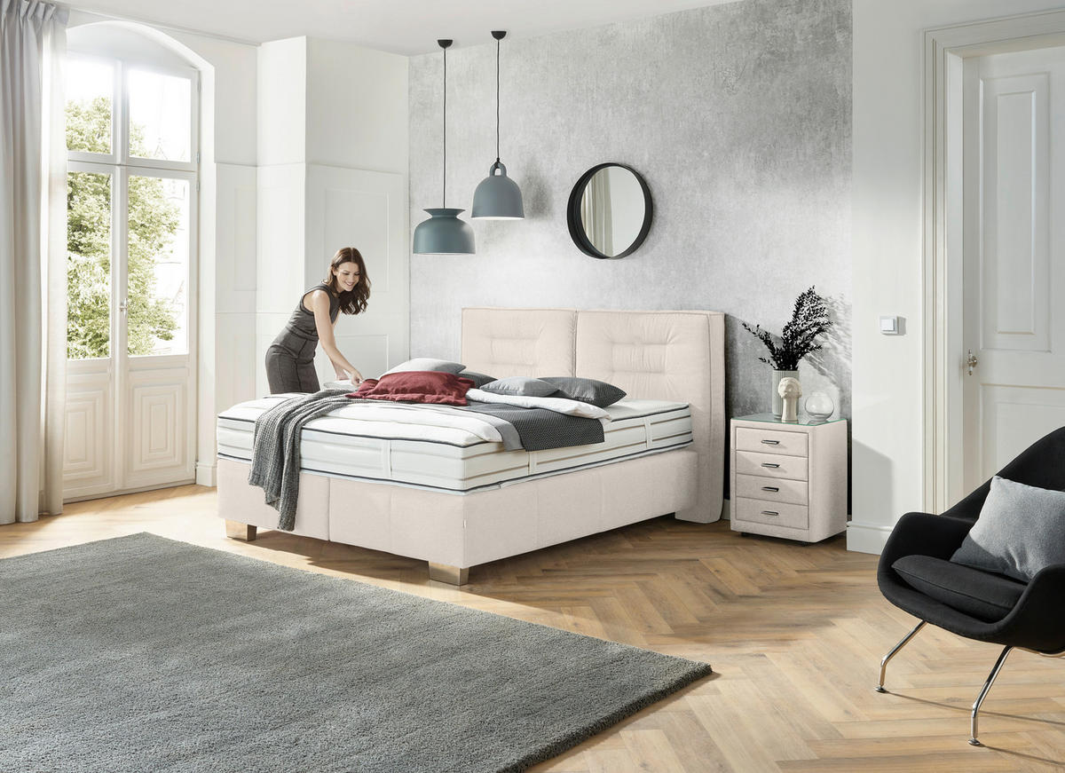 BOXSPRINGBETT 200/200 cm  in Beige  - Chromfarben/Beige, KONVENTIONELL, Textil (200/200cm) - Dieter Knoll