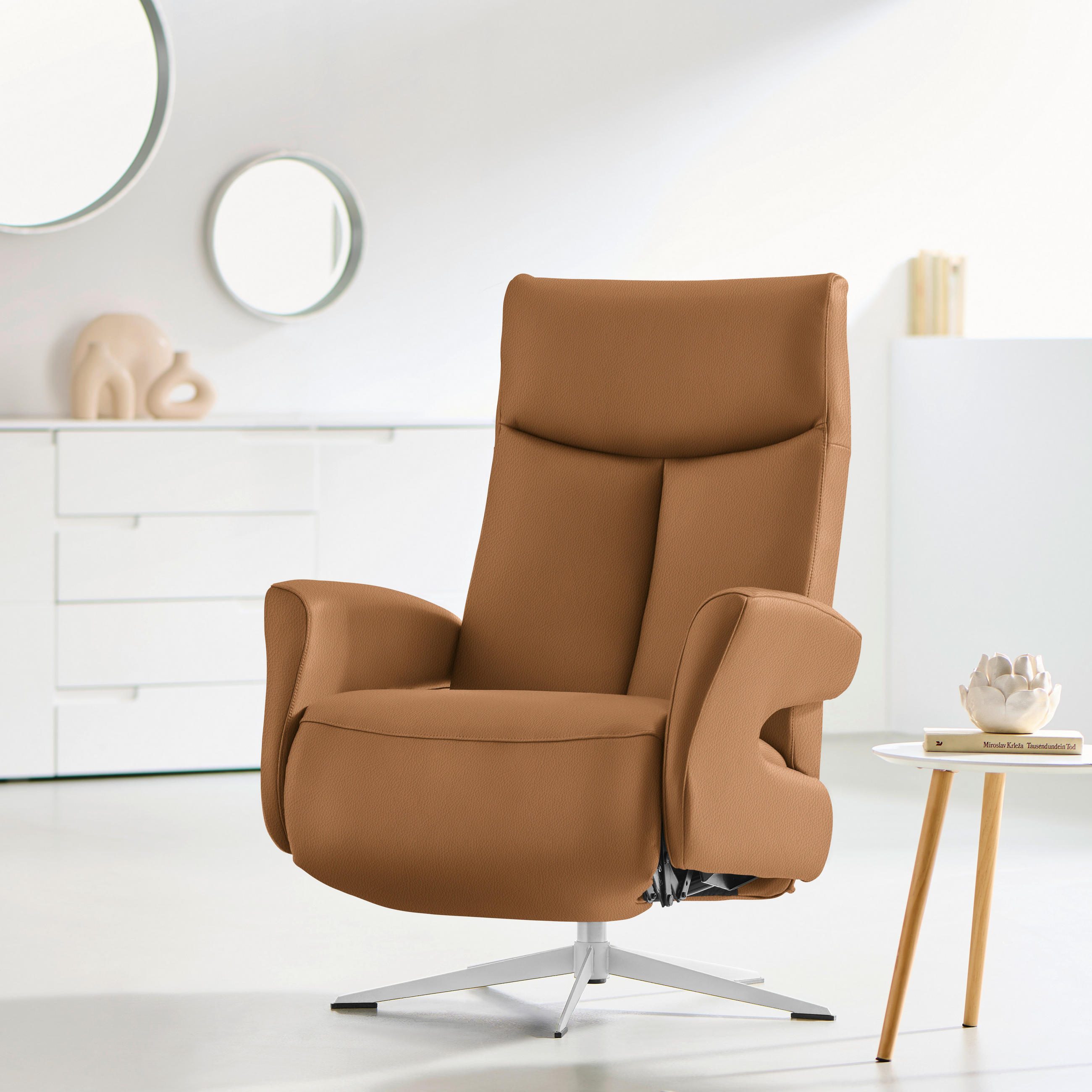 RELAXSESSEL in Leder Cognac  - Chromfarben/Cognac, Design, Leder/Metall (74/105/82cm) - Welnova